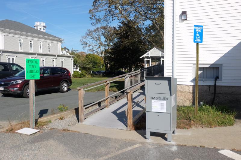 Marion’s drop box is located at the bottom of the handicap ramp at the back of the Town House, closest to the library.